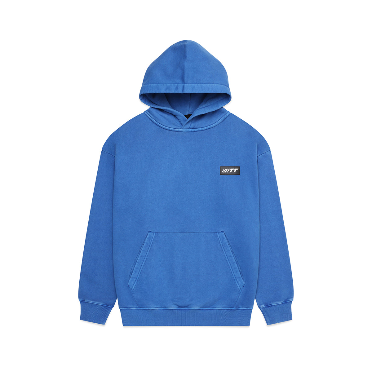 Turbo Threads Pigment Blue Box Fit Hoodie with small black and white Turbo Threads logo
