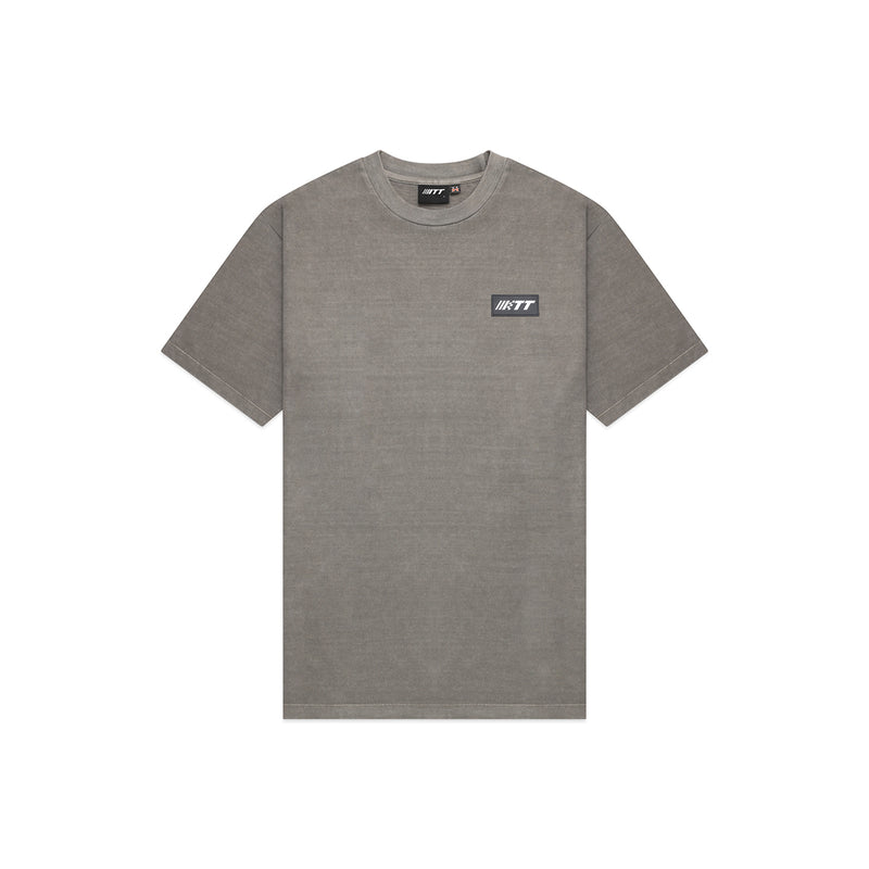 Turbo Threads Pigment Brindle Box Fit Tee with small black and white Turbo Threads logo