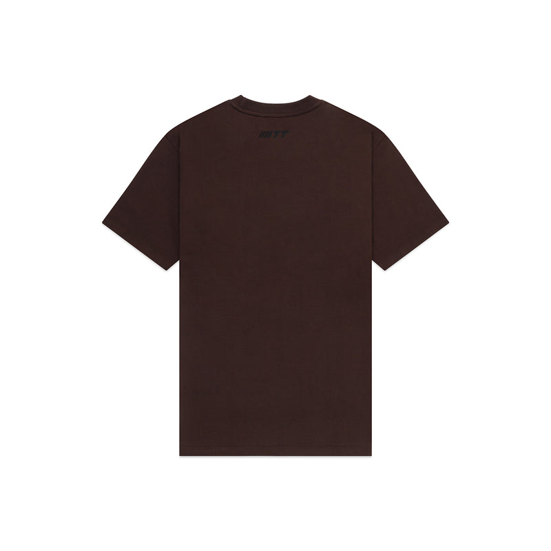 Turbo Threads Coffee Box Fit Tee with small black turbo threads logo near the collar
