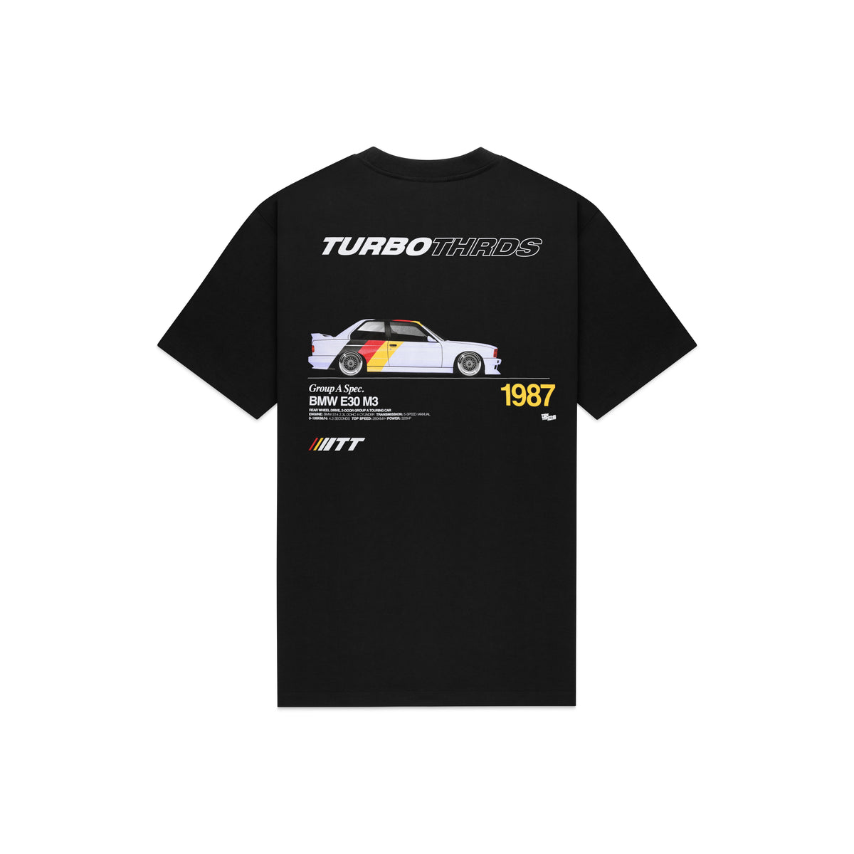 Turbo Threads relaxed black tee with a BMW E30 M3 graphic